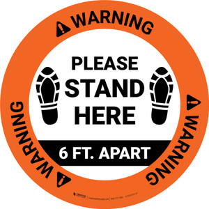Warning: Please Stand Here 6 Ft. Apart Shoe Prints Circular - Floor Sign