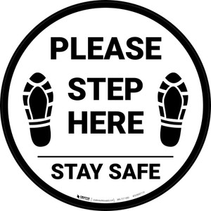 Please Step Here Stay Safe Shoe Prints Circular - Floor Sign