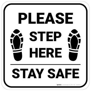Please Step Here Stay Safe Shoe Prints Square - Floor Sign