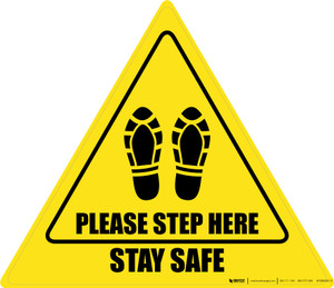 Please Step Here Stay Safe Shoe Prints Triangle - Floor Sign