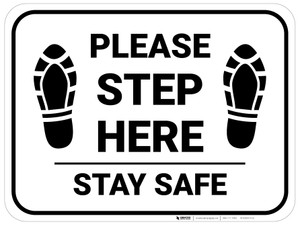 Please Step Here Stay Safe Shoe Prints Rectangle - Floor Sign