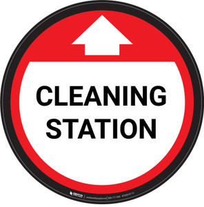 Cleaning Station With Arrow Red - Circular - Floor Sign Cleaning Station With Arrow Red - Circular - Floor Sign