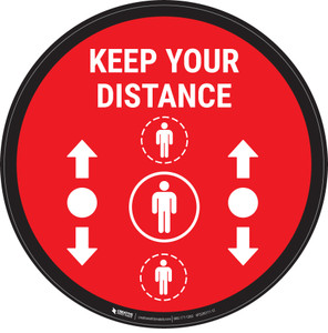 Keep Your Distance With Social Distance Dots Red - Circular - Floor Sign Keep Your Distance With Social Distance Dots Red - Circular - Floor Sign