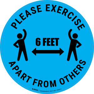 Please Exercise 6Ft Apart From Others With Icons Blue - Circular - Floor Sign Please Exercise 6Ft Apart From Others With Icons Blue - Circular - Floor Sign