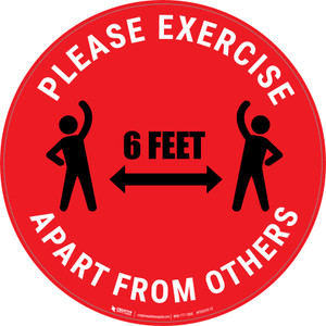 Please Exercise 6Ft Apart From Others With Icons Red - Circular - Floor Sign Please Exercise 6Ft Apart From Others With Icons Red - Circular - Floor Sign