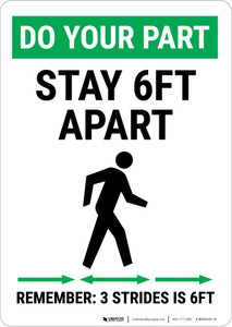 Do Your Part: Stay 6Ft Apart Strides Portrait - Wall Sign
