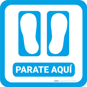 Stand Here Spanish with Feet Icon (Blue) Square - Floor Sign