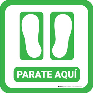 Stand Here Spanish with Feet Icon (Green) Square - Floor Sign