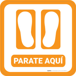 Stand Here Spanish with Feet Icon (Orange) Square - Floor Sign