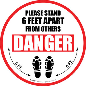 Please Stand 6 Feet Apart From Others Danger Shoe Prints - Circular - Floor Sign