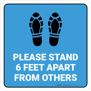 Please Stand 6 Feet Apart From Others Shoe Prints Blue - Square - Floor Sign