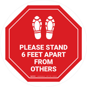 Please Stand 6 Feet Apart From Others Shoe Prints Stop - Circular - Floor Sign