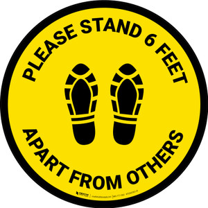 Please Stand 6 Feet Apart From Others Shoe Prints Yellow - Circular - Floor Sign