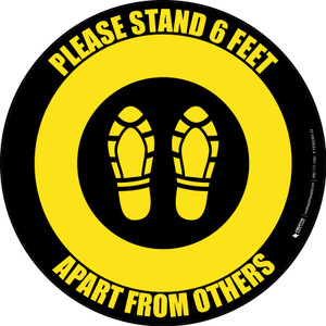 Please Stand 6 Feet Apart From Others Shoe Prints Yellow/Black - Circular - Floor Sign