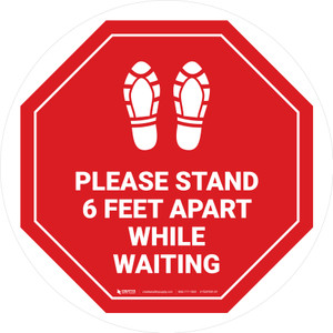 Please Stand 6 Feet Apart While Waiting Shoe Prints Stop - Circular - Floor Sign