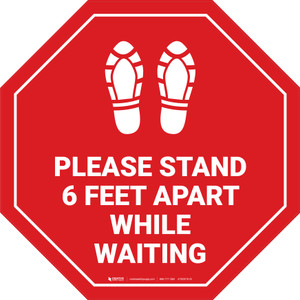 Please Stand 6 Feet Apart While Waiting Shoe Prints Stop
