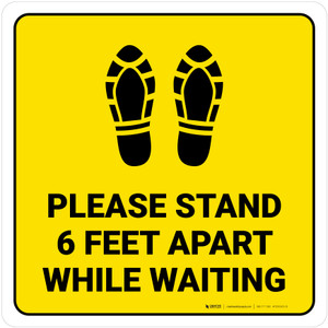 Please Stand 6 Feet Apart While Waiting Shoe Prints Yellow Square