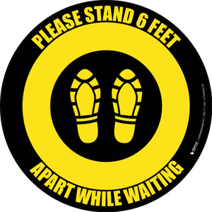 Please Stand 6 Feet Apart While Waiting Shoe Prints Yellow/Black - Circular - Floor Sign