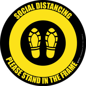 Social Distancing Please Stand In The Frame Shoe Prints Yellow/Black - Circular - Floor Sign
