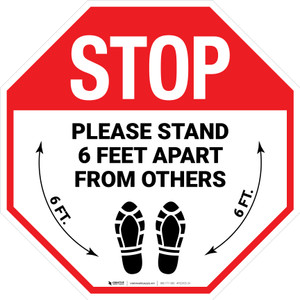 STOP Please Stand 6 Feet Apart From Others Shoe Prints Stop