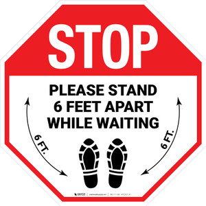 STOP Please Stand 6 Feet Apart While Waiting Shoe Prints Stop