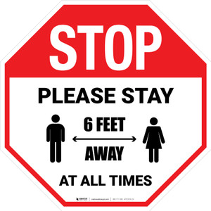 STOP Please Stay 6 Feet Away At All Times With Icon Stop