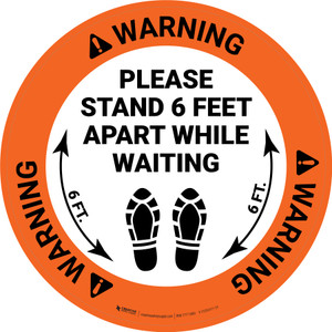 Warning: Please Stand 6 Feet Apart While Waiting Shoe Prints - Circular - Floor Sign