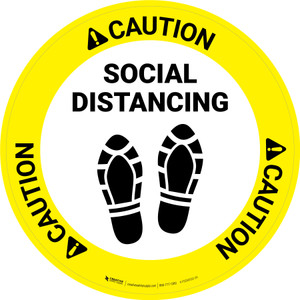 Caution: Social Distancing Shoe Prints Circular - Floor Sign