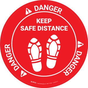 Danger: Keep Safe Distance Shoe Prints OSHA Circular - Floor Sign