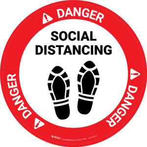 Danger: Social Distancing Shoe Prints Circular - Floor Sign