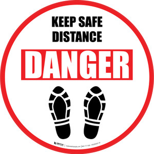 Keep Safe Distance Danger Shoe Prints Circular - Floor Sign