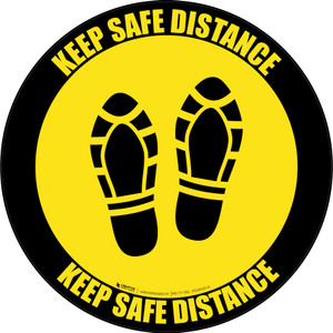 Keep Safe Distance Shoe Prints Black Border Circular - Floor Sign