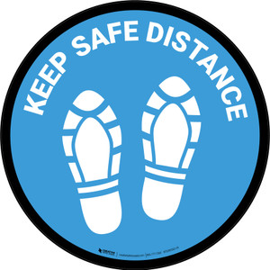 Keep Safe Distance Shoe Prints Blue Circular - Floor Sign