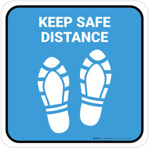 Keep Safe Distance Shoe Prints Blue Square - Floor Sign