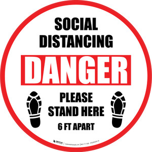 Social Distancing Danger Please Stand Here 6 Ft Apart Shoe Prints Circular - Floor Sign