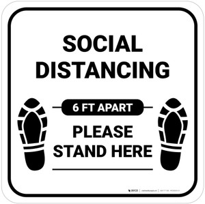 Social Distancing Please Stand Here 6 Ft Apart Shoe Prints Square - Floor Sign