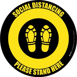 Social Distancing Please Stand Here 6 Ft Apart Shoe Prints Yellow Black Circular - Floor Sign