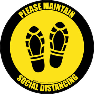 Social Distancing Shoe Prints Black Border Circular - Floor Sign