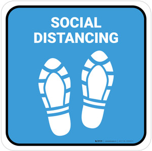 Social Distancing Shoe Prints Blue Square - Floor Sign