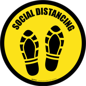 Social Distancing Shoe Prints Yellow Border Circular - Floor Sign