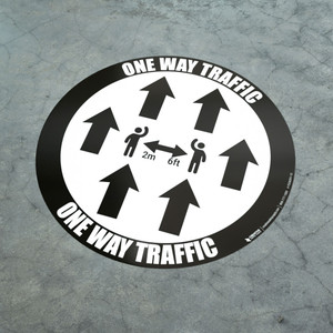 One Way Traffic - Multiple Arrows with Icon Black - Floor Sign