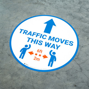 Traffic Moves This Way - Arrow with Icon - Floor Sign