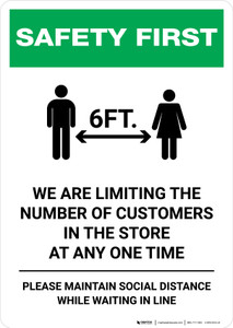 Safety First: Limiting Number Of Customers In Store with Icon Portrait - Wall Sign