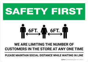 Safety First: Limiting Number Of Customers In Store with Icon Landscape - Wall Sign