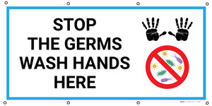 Stop The Germs Wash Hands Here with Icons - Banner