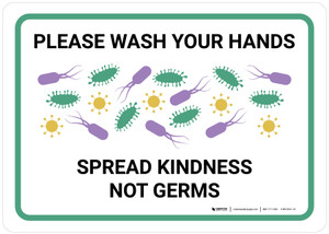 Please Wash Your Hands Spread Kindness Not Germs with Icons Landscape - Wall Sign