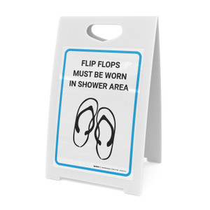 Flip Flops Must Be Worn In Shower Area with Icon - A-Frame Sign