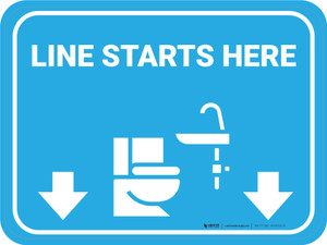 Line Starts Here Bathroom Icon Rectangle - Floor Sign