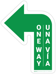 One Way Bilingual Spanish Arrow Green (Left) - Floor Sign