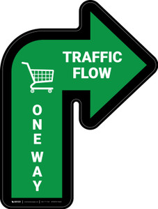 Traffic Flow One Way Arrow With Grocery Cart Icon Green (Right) - Floor Sign